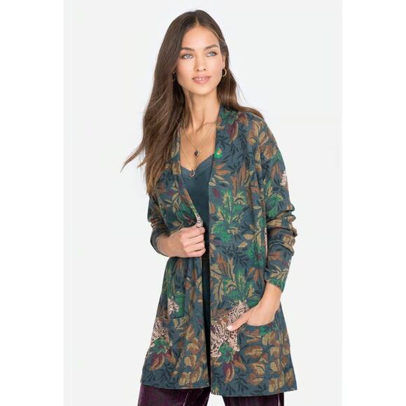 Johnny Was Womens Boho Open Cardigan Medium Wool Cashmere Belted Jungle Leopard - Picture 6 of 7